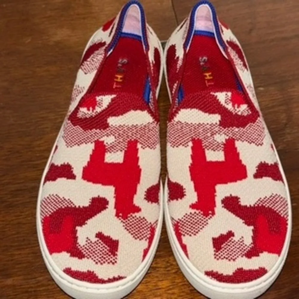 Rothy's The Sneaker Women Sz 4 Red‎ Camo Slip On Washable Comfort